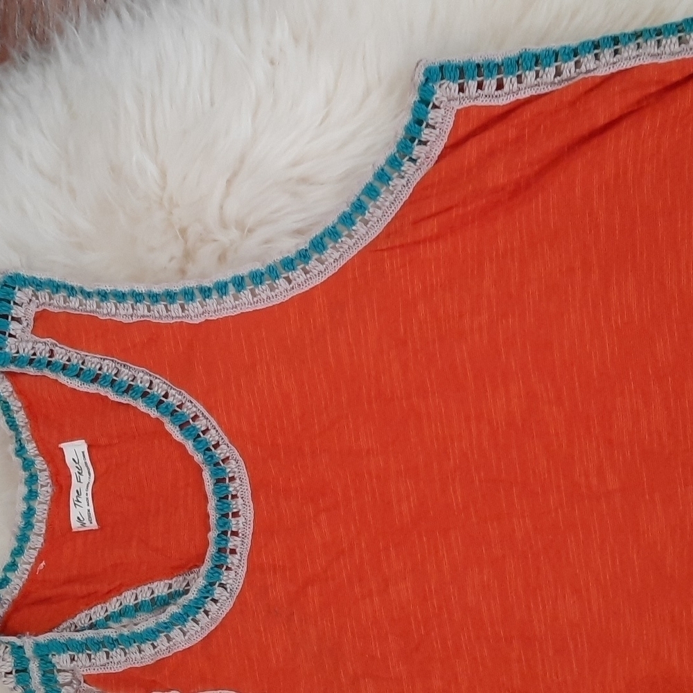 Free People Coral We The Free Bora Bora Crochet Trim RacerTank Top - Picture 4 of 5